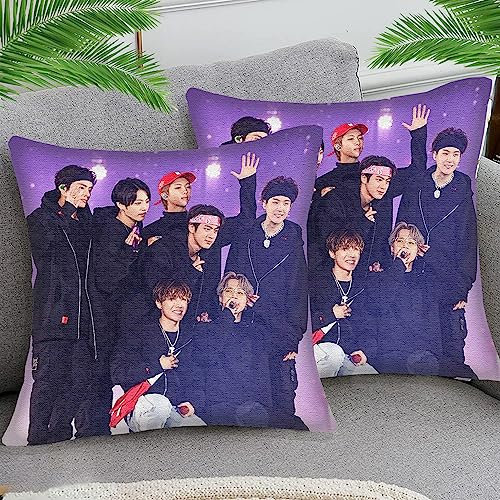 OfFsum 2er Set Kissenbezug Baumwolle und Leinen BTS Boy sty20 Zierkissenbezug Dekokissen Kissenhülle Zierkissen Dekorative Sofakissen Deko für Sofa Wohnzimmer 45x45 cm