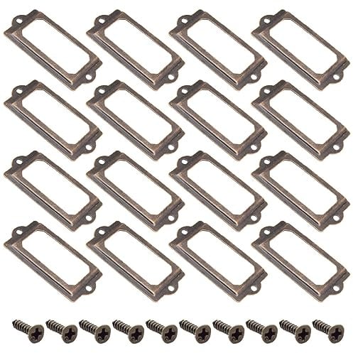Yosawo 30 Stück Metall Etikettenhalter Antiker Möbel Schublade Schrank Kartenrahmenhalter mit Schrauben für Aktenschrank Büro Schubladenschrank Im Apothekerschrank(70 * 33mm/Rote Bronze)