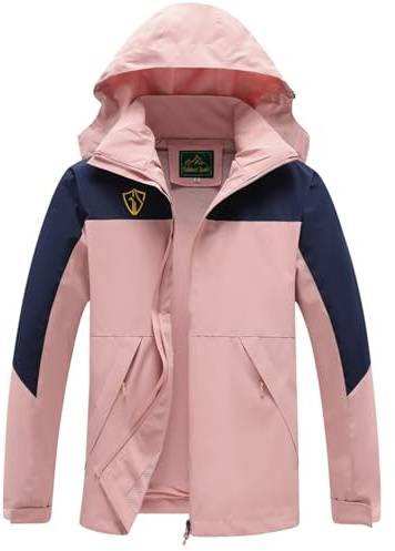 GIISAM Rain Jacket for Women, Women's Waterproof Lightweight Rain Jackets Packable Raincoat Windbreaker Coat with Hood(Pink,L)