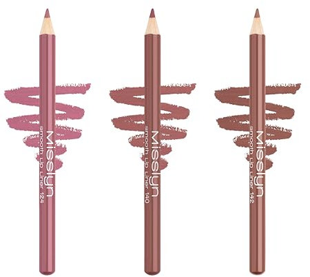 Misslyn Langanhaltendes Lippenstift-Set und weiche Textur, ultra-cremiger Lip Liner, einfach aufzutragen und mit Vitamin E und pflegenden Wachsen zu mischen, 3 Nudefarben