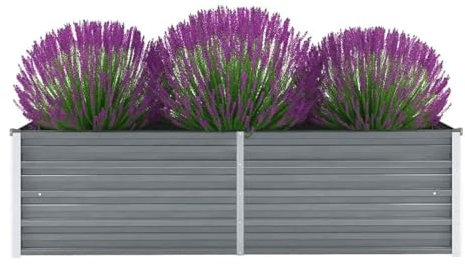 BAZZI Fioriere, Fioriera da Esterno, Fioriera da Balcone, Vasi da Esterno, Letto Rialzato Giardino in Acciaio Zincato 160x40x45 cm Grigio