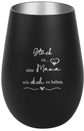 Der-Porzellan-Laden Windlicht mit Gravur Glück ist eine Mama wie Dich zu haben, Schwarz Silber, Teelichthalter aus Glas mit Spruch, Tischdeko modern