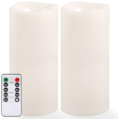 NURADA Large Outdoor Flameless Candles 12 x 5 - Waterproof LED Pillar Flickering Candle Battery Operated with Timer Remote Control for Patio Porch Lanterns Decor - Long Lasting Set of 2