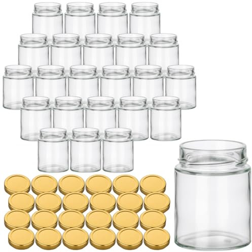 gouveo Lot de 16 bocaux 180 ml classiques avec couvercle à vis – Bocaux vides pour stérilisation et conservation – Petits pots pour confiture, miel et préparations maison (EGC180G)