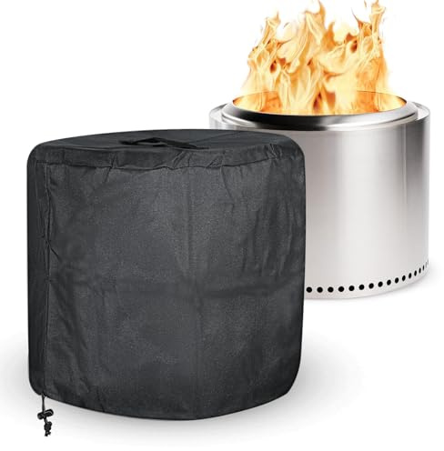 SURIEEN 46cm Runde Feuerschale Abdeckung, schwarz, 46*38cm (S) | Garten Feuergrube Terrassenheizung Abdeckung wasserdicht, 600D Oxford Stoff Feuerstelle Schutzhülle