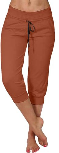 Angxiwan Angebote Leggings Damen 3/4 Fitness Caprihose Stretch Yogahose Tunnelzug Capri Hosen Baumwolle Radlerhose High Waist Jogginghose Gym Sommerhose