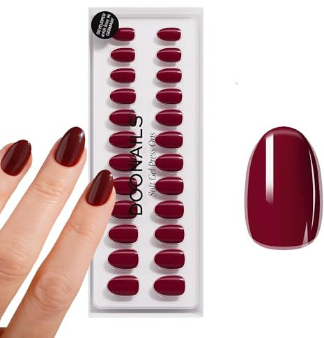 DOONAILS Press On Nails 30 Stück Love Paris Dunkelrot Nägel zum Aufkleben Full Cover in Salonqualität Fake nails soft gel Short Natürliches & angenehmes Tragegefühl
