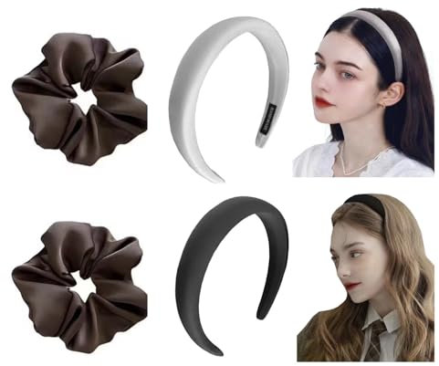 QZLSAYSL Cerchietto e Fasce per Capelli Donna - Set di 4 Accessori Capelli e Sportivi (Nero + Bianco)