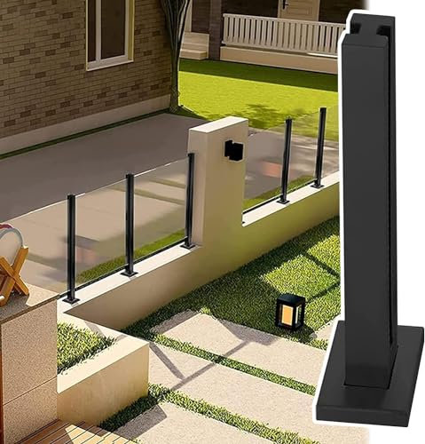 LNNW Glasgeländerpfosten aus Glas, Balustradenpfosten, quadratischer Glasgeländerpfosten, Edelstahl, schwarze Glasplatte, Klemme, Zaunstützsystem (mittlerer Pfosten, 105 cm)