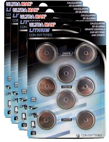 Juego de 40 Pilas de botón Alcalinas y Litio 3V 2 x CR2016 2 x CR2025 4 x CR2032, Surtido de 8 Pilas para Libros de música y Sonido, Relojes, Juguetes, longevidad - JUANIO -
