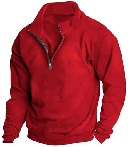 YLCYDLYU Half-Zip Pullover Herren Smart Casual Sweatshirt Stand-Up-Halsband Halbzipper Langarm Trend Herren Top-Rot-XXXL