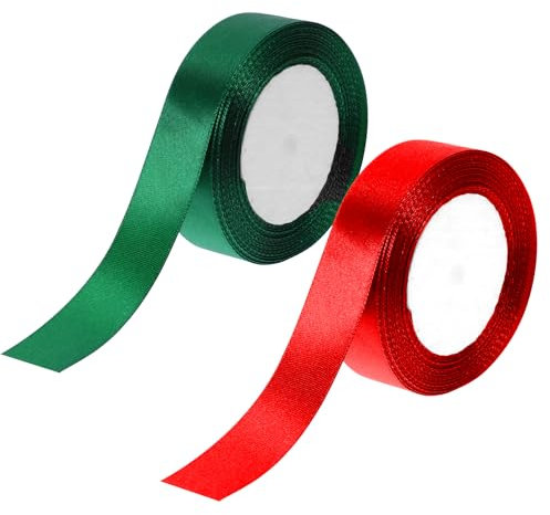 Sibba 2 x Satinband Geschenkband 2,5cm Breit Schleifenband Dekoband 22M Stoffband Rot Grün Seidenband für Karneval Ostern Geschenk Hochzeit Verpackung Haarschleifen Blumenstrauß Basteln Dekorieren