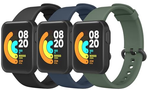 YLK 3 Pezzi Cinturino per Xiaomi Mi Watch Lite/Redmi Watch per Uomo e Donna, Cinturino in Silicone di Ricambio per Redmi Watch/Xiaomi Mi Watch Lite (Nero+Verde oliva+Blu scuro)