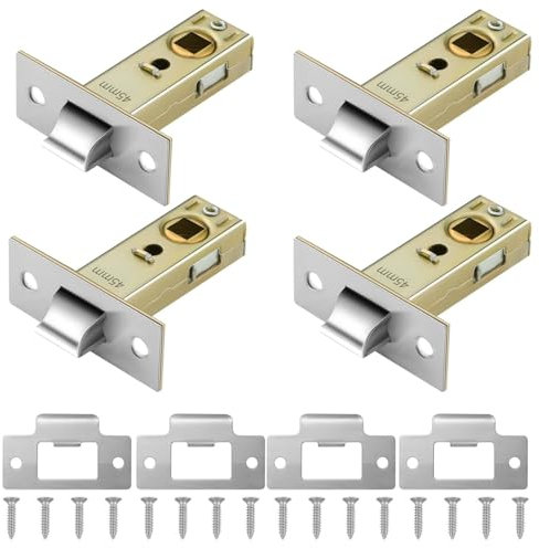 4 Pack 45mm Tubular Latch Door Lock for Internal Door Tubular Mortice Latches with Polished Plate Screws Polished Silent Door Latch Compatible with Various Door Locks Handles