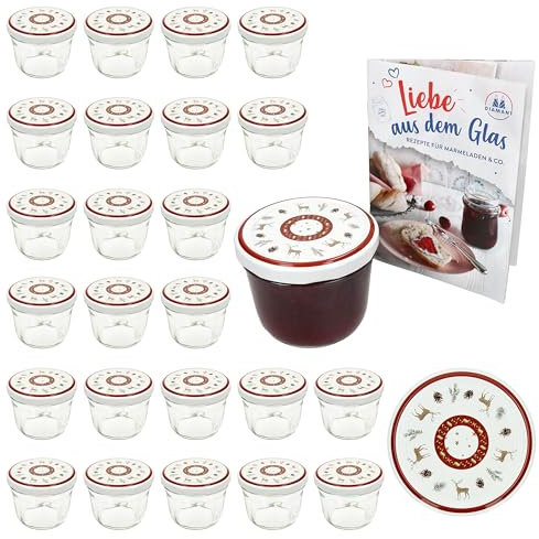 MamboCat 25er Set Sturzglas 230 ml mit Twist-Off-Deckel Hirsch I Einmachgläser + to 82 Deckel + GRATIS Rezeptheft I Vorratsgläser einkochen & konservieren I Weihnachten