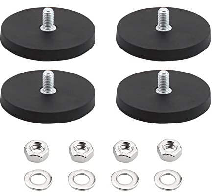 Aimants en Néodyme, 4 Stück Ø88 mm Neodym Befestigungsmagnete kratzfester gummibeschichteter Magnet mit M8 Außengewindebolzen und Muttern pour Base de Montage