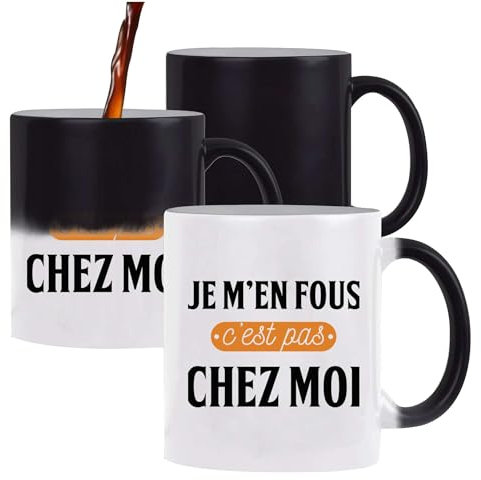 Tasse Magique C'est Pas Chez Moi | Mug qui change couleur avec la chaleur | Idée Cadeau Humour Drôle Marrant Beauf Original Anniversaire Fête