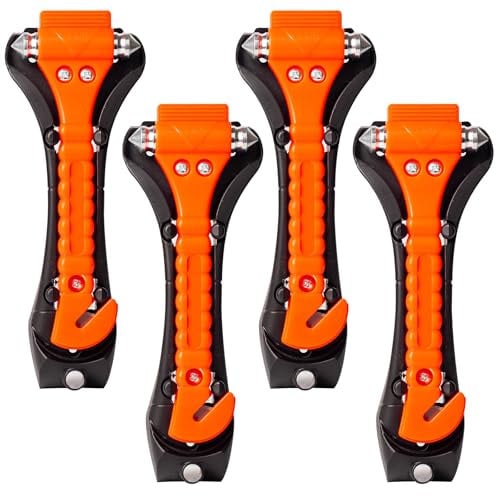 4 Pack Emergency Car Window Breaker Life Hammer with Seatbelt Cutter, Car Glass Breaker Seat Belt Cutter and Window Breaker 2-in-1 Car Safety Hammer for Bus Truck Van Car Escape Tools