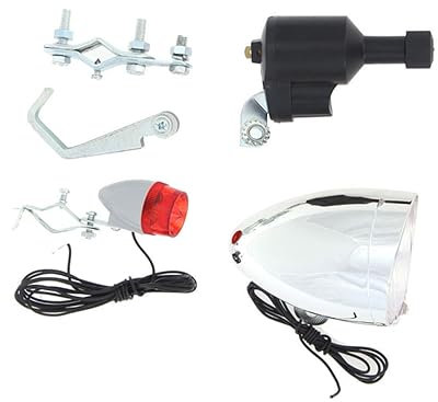 GAROZATION Juego De Luces para Bicicleta con Dinamo Faro Delantero y Luz Trasera Incluye áquina De Moler y Clip De para Seguridad Nocturna En Ciclismo