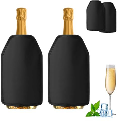 2 Pcs Rafraîchisseur à Vin:Refroidissement Longue Durée,Rafraîchisseur Bouteilles Vin,Manchon Refroidisseur de Vin Réutilisable,pour Bouteilles de Vin Efroidir le Champagne,Bière,Vin(Noir)