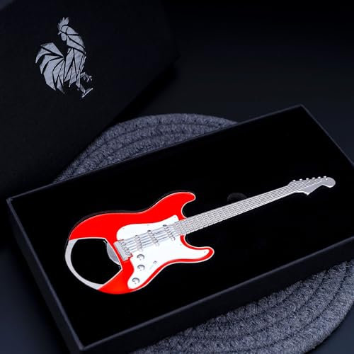 Guitar Bottle Opener – Novelty Bar Gift for Guitar Lovers | Gift-Boxed Enamel Beer Opener for Musicians & Rock Fans - RED