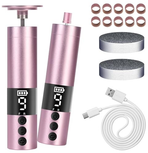 Lima Electrica Pies Durezas, con limas de pies y pulidor de uñas, para Pies con Pantalla LCD y 9 Niveles, set de cuidado de pies para talones agrietados, callosidades, muerto (Oro rosa)