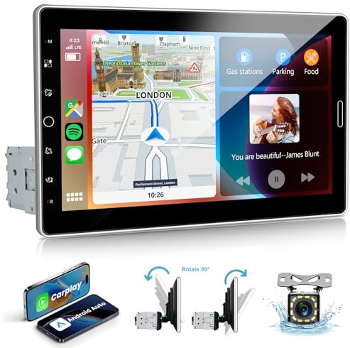 Single Din Carplay Car Stereo Android Auto Manual&HD Screen-10.1 Inch IPS Touchscreen Car Radio with Bluetooth Mirror Link Backup Camera/USB/AUX/EQ/Subwoofer/DSP/FM//Voice Control Siri