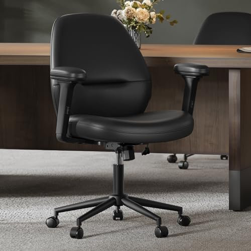 SONGMICS Schreibtischstuhl, Schminkstuhl, Bürostuhl, Drehstuhl gepolstert, höhenverstellbar, Armlehnen, Wippfunktion, für Büro, Homeoffice, Jugendliche, tintenschwarz OBG035B01