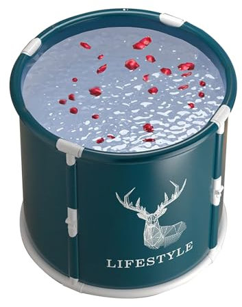 Bañera portátil, piscina plegable de barril de hielo, lavabo independiente al aire libre, diseño plegable de 25.6 x 27.6 pulgadas, bañera de spa fría para atletas, caliente, baño de hielo, uso