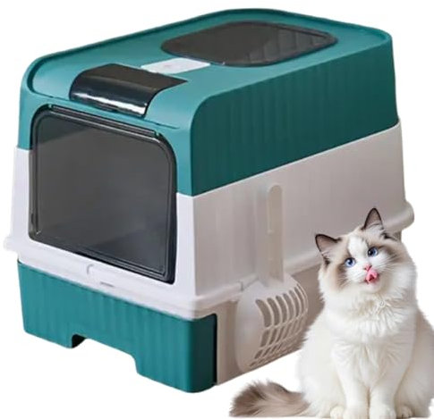 Cat Litter Box – Extra Large Enclosed Hooded Litter Tray for Cats, Anti-Spill Deep Box with Flap Door, Scoop, Brush & Mat, Portable Covered Pet Toilet for Indoor Use, Odor Control, Easy Cleaning