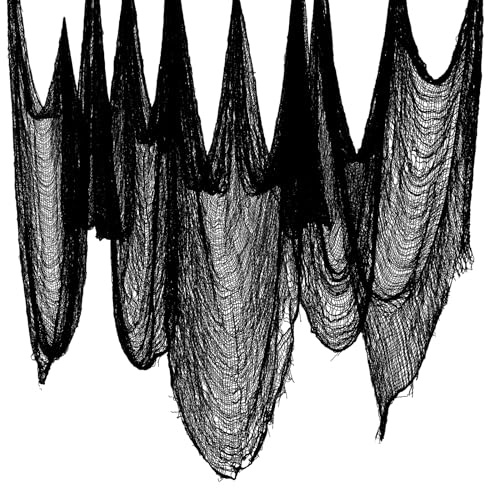 Gasa de Halloween – 48 x 240 pulgadas, negro/rojo/blanco, tela espeluznante para casas embrujadas decoraciones de Halloween