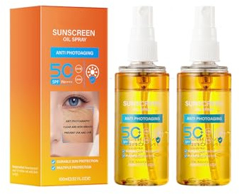 Sonnenspray LSF 50, Sonnenschutz Spray 50 Wasserfest, Sonnenöl, Sonnenschutzspray für Gesicht Und Körper, Sonnenspray Transparent (2PC)