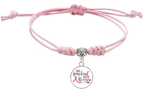 MOVAWAKY Bracelet Ruban Rose Cancer Du Sein, Bracelet Breloque Octobre Rose Bijoux du Cancer Sein Femme DéCo Octobre Breloque Ruban pour femmes filles