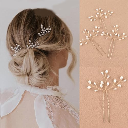 3 Pezzi Forcine per Capelli con Perle Eleganti Sposa e Damigelle Copricapi Accessori per Capelli da Sposa (Oro)