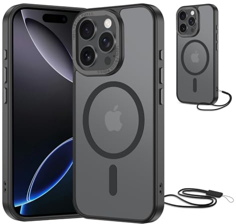 NEW'C Coque pour iPhone 16 Pro, Magnétique Compatible avec MagSafe - Noir | Coque + Cordon détachable, 6,3 pouces, Magnétique, Antichoc militaire, Aimants N56, Fin