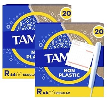 Tampons Multipack Bundle, Regular with Cardboard Applicator, 40 Tampons (2 Packs of 20), Leak Protection, Fragrance-Free, Super Absorbent for Long Lasting Protection AFG Supplies Bundle