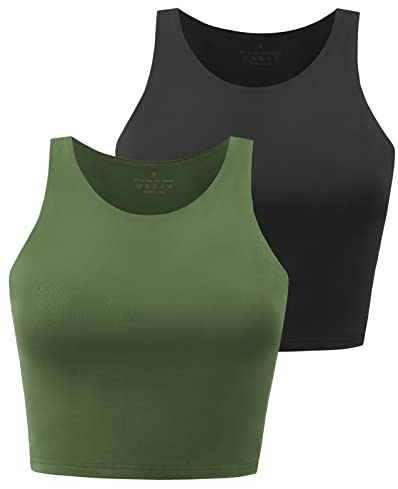 BryticFlow Damen Crop Top Doppellagig High Neck Racerback Yoga Gym | Doppellagig, High Neck & Racerback, Atmungsaktiv, Für Yoga, Gym und Laufen, 1er/2er Pack