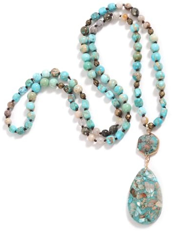 Mikovivi Bohemian Necklace, Natural Stone Beaded Long Pendant Jewelry