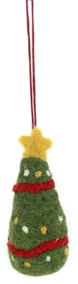 Globo Filz Anhänger hangemachter Christbaumschmuck aus Wollfilz Deko Figur Weihnachten Ornament - Handmade in Nepal (Weihnachtsbaum DUNKELGRÜN)