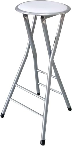DZYHFCO Klappbarer Barhocker, robust, gepolstert, tragbar, hoher Stuhl, rückenfrei, Thekenhöhe (Silberweiß, 70 cm)