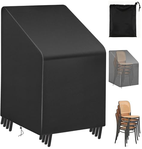 Gartenstühle Abdeckung, Schutzhülle für Gartenstühle 210D Oxford | 65*65*80/120cm Abdeckhaube für Stapelstühle mit Zugkordel Wasserdicht Winddicht Winterfest Reißfest Anti-UV
