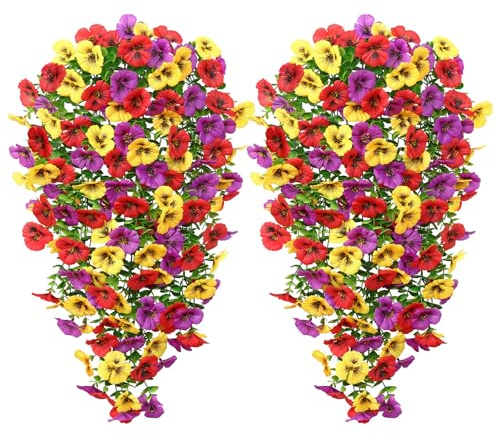 DEMIUKO 2 Stück Kunstpflanze Hängend Kunstblumen Outdoor Künstliche Blumen | Hängepflanze, Künstliche Balkonpflanzen, Draußen Hängeblumen, für Balkonkasten Blumenkasten Pflanzkübel, Garten Balkon Deko
