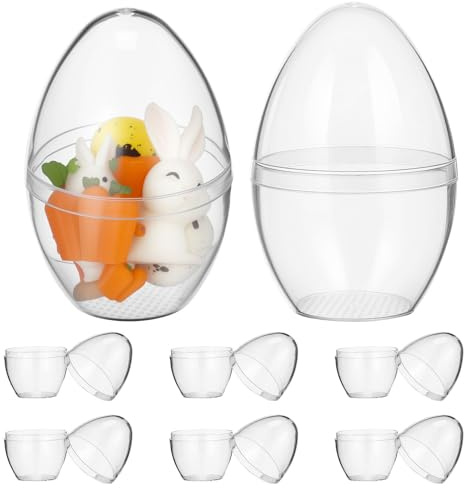 POPETPOP 12 Pezzi 12 Uova di Pasqua Trasparenti in Plastica Fondo Piatto, Decorazioni Riempibili per Feste Pasquali, Bomboniere e Regali, Ornamenti Trasparenti per Lavoretti e Confezioni