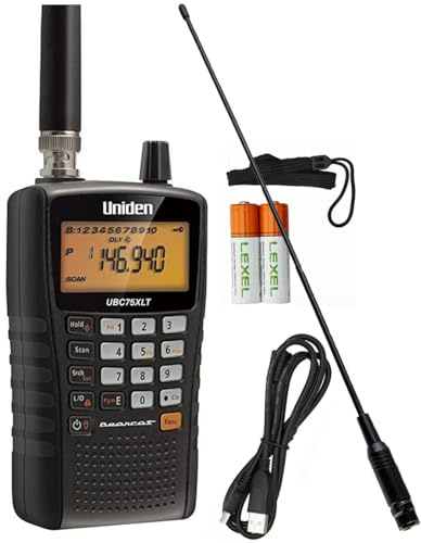 Bearcat UBC75XLT Handheld Airband AM/FM Radio, Scanner, Digital Display, Marine, Ham Radio. Rechargeable, USB Data. 25-88MHz, 108-174MHz, 400-512MHz + SUPERGAINER Antenna Compatible with Uniden models