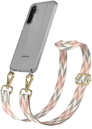 EAZY CASE Handykette - Verstellbares Taschenband kompatibel mit Galaxy A37, Schulterriemen, Handykordel mit Silikon Hülle, Umhängetasche, Mint/Rosa Mix Gold