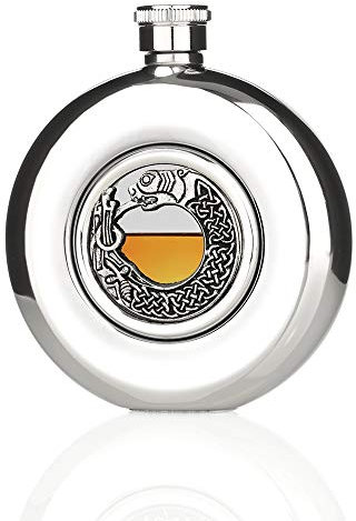 Celtic Lion Flachmann aus Irland - Edelstahl & Zinn - Keltischer Löwe