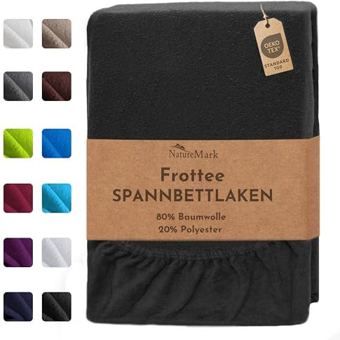 NatureMark FROTTEE Spannbettlaken, Spannbetttuch TOP Preis-Leistungs-Verhältnis in vielen Größen und Farben MARKENQUALITÄT (140x200-160x200 cm, schwarz)