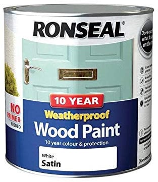 Ronseal 10 Year Weatherproof 2-in-1 Wood Paint White Satin 2.5 Litre