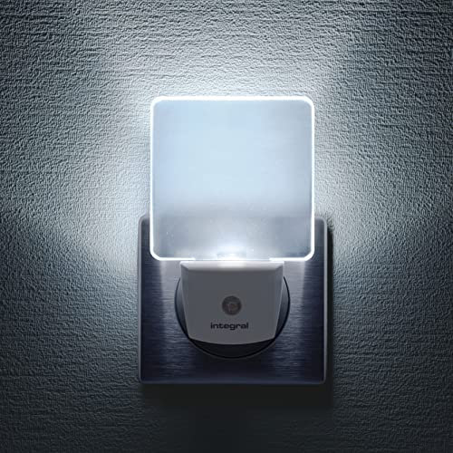 Integral Luces de noche LED Juego de 2 Luces, enchufables con Sensor, iluminación Nocturna con Detector de luz para pasillos, 0.6 W, White, Lot de 2