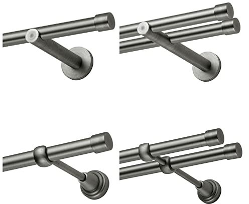 MDEKOR Gardinenstange 400 cm 2-läufig | Vorhangstange für die Wandmontage Silber Grau aus Metall | Gardinenstangenset Ø 19mm | Endkappe